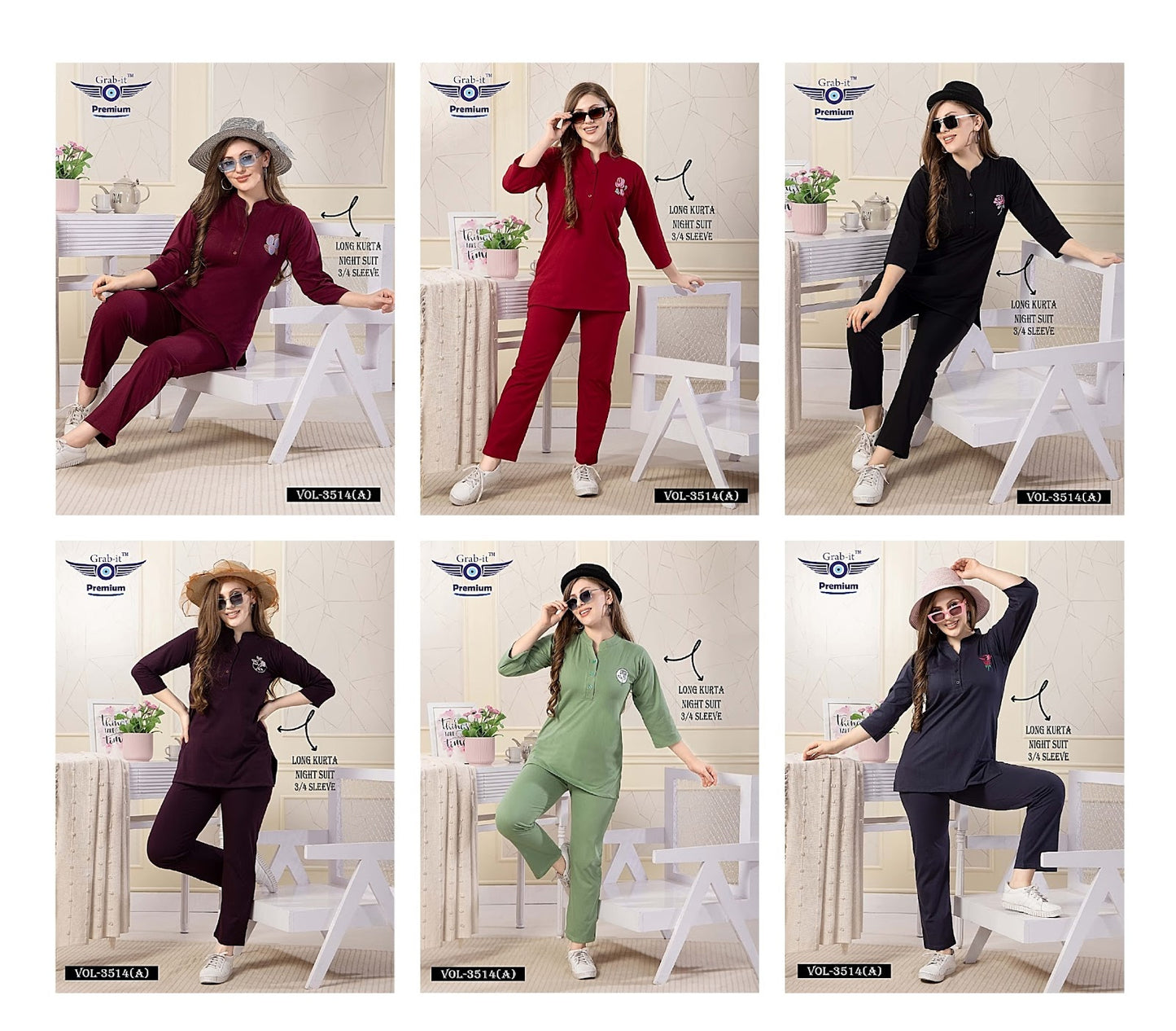 3514 A Grab It Sinker Kurta Night Suits Manufacturer India