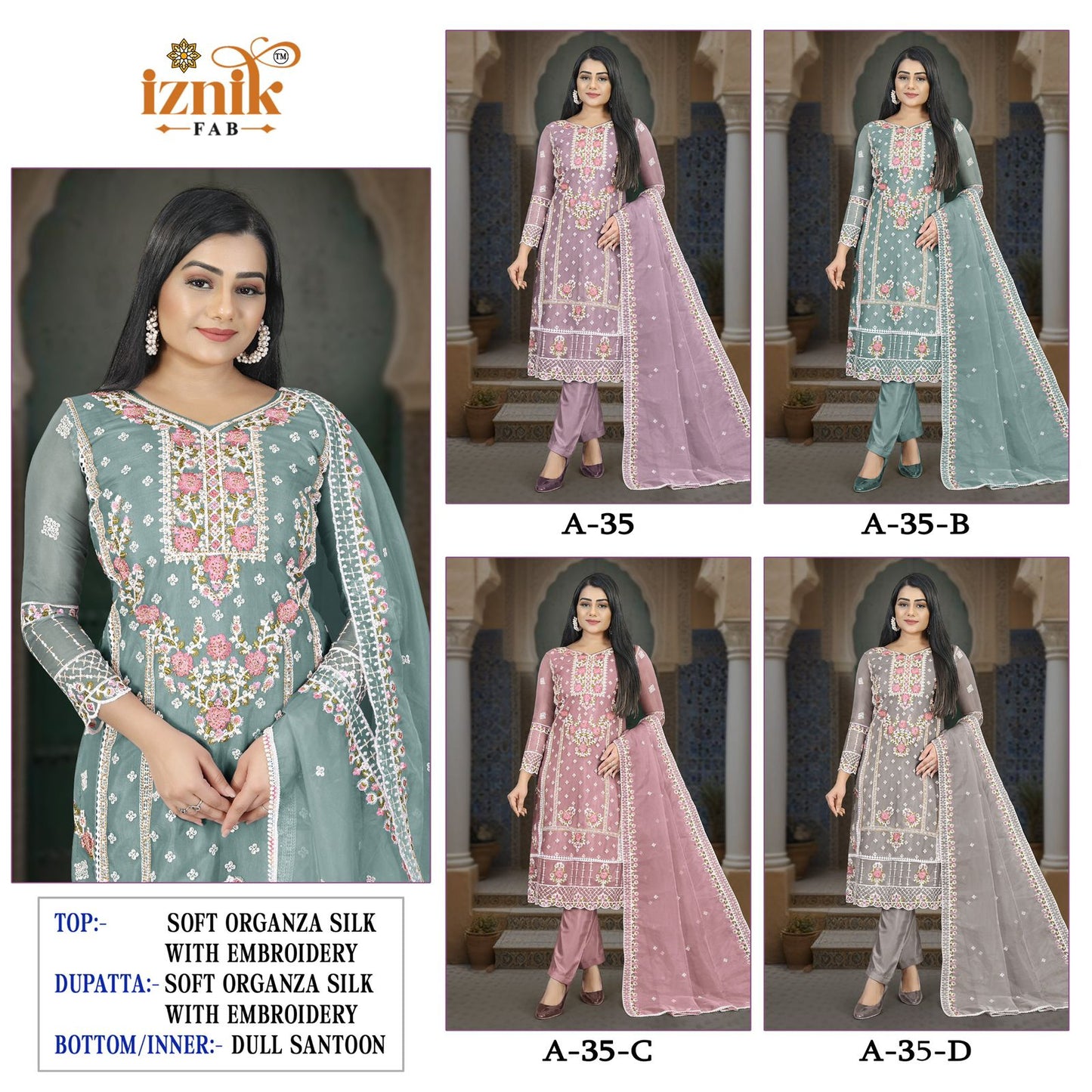 A 35 Iznik Organza Pakistani Salwar Suits Supplier Gujarat