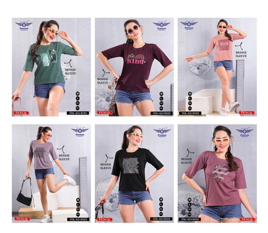 4018 D Beggie Sleeves Grab It Tencil Women Tshirt Exporter India