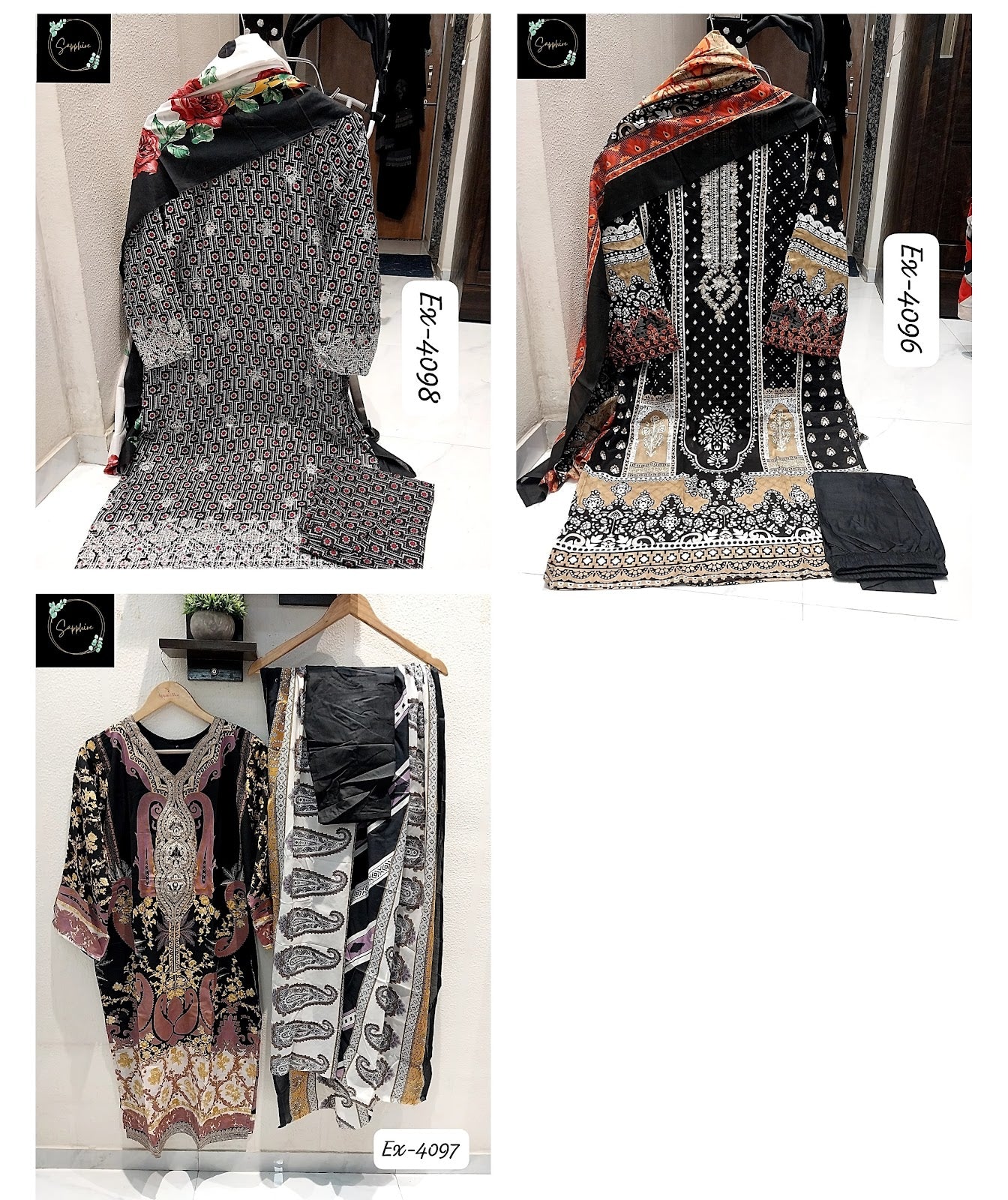 4096-4098 Sapphire Lawn Cotton Readymade Pant Style Suits Supplier Gujarat