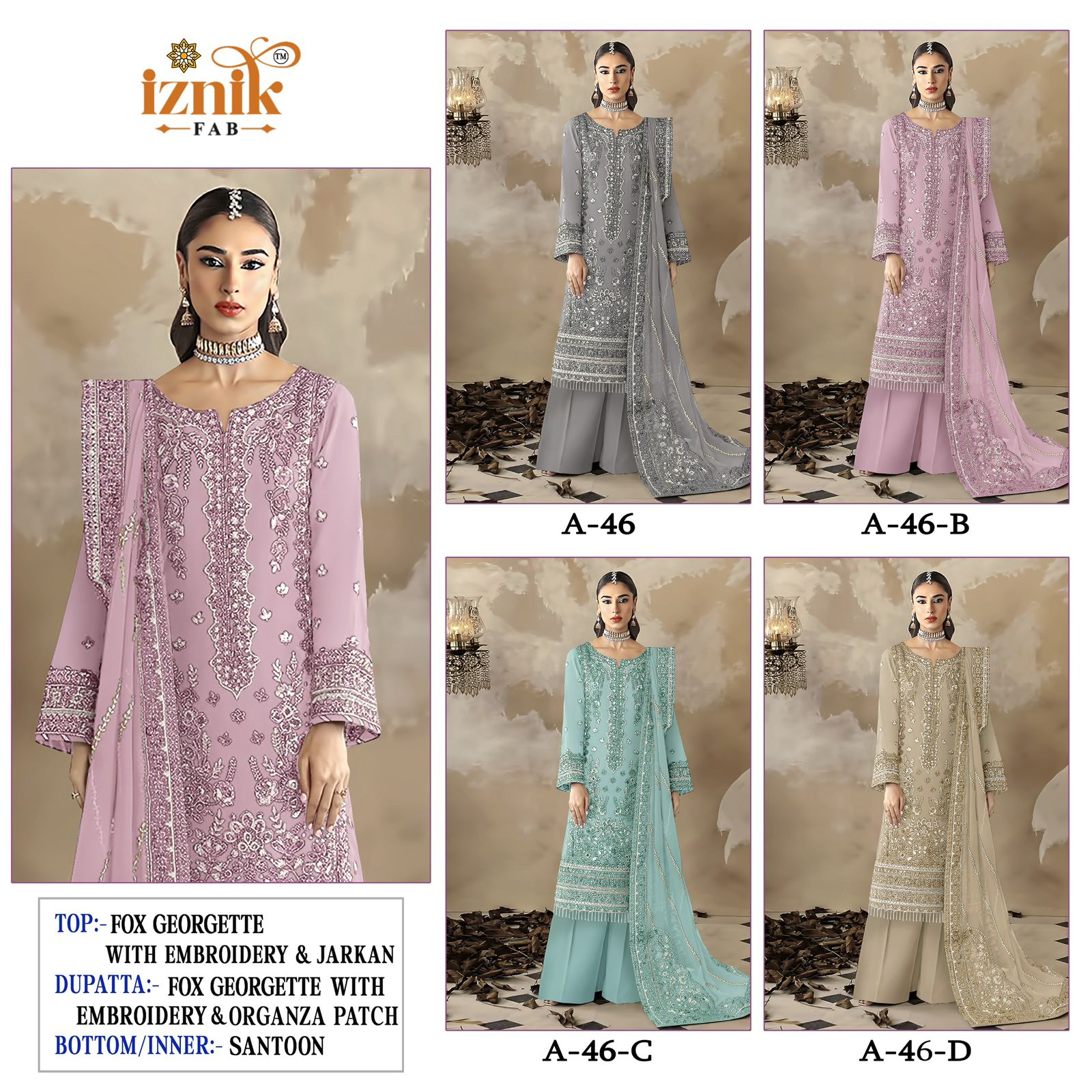 A 46 Abcd Iznik Fox Georgette Pakistani Salwar Suits Exporter India