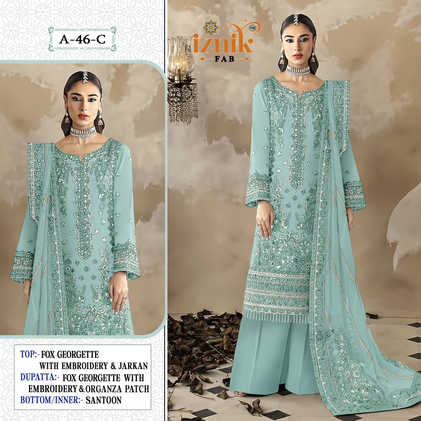 A 46 Abcd Iznik Fox Georgette Pakistani Salwar Suits Exporter India