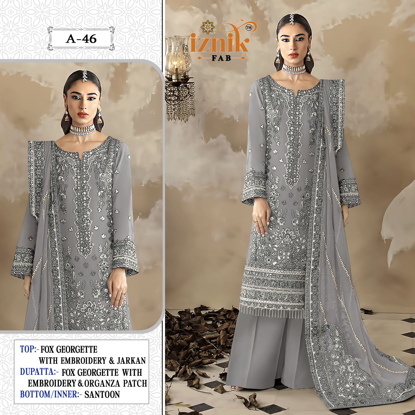 A 46 Abcd Iznik Fox Georgette Pakistani Salwar Suits Exporter India