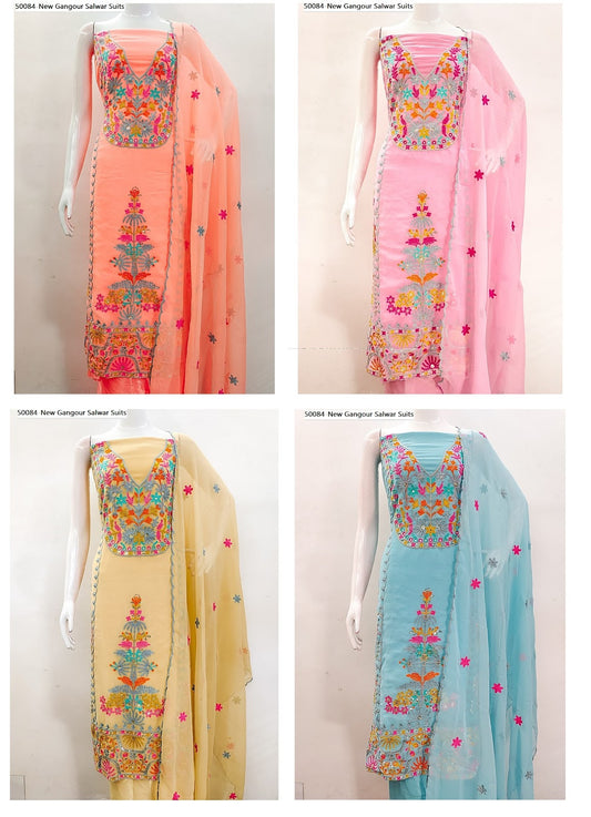 50084-New Gangour Georgette Salwar Suits Wholesaler Ahmedabad