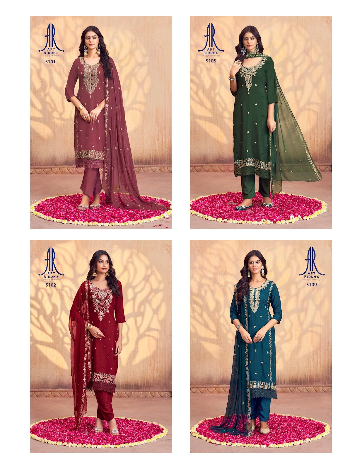 5101-5109 Artriddhs Viscose Muslin Readymade Pant Style Suits Wholesaler Ahmedabad