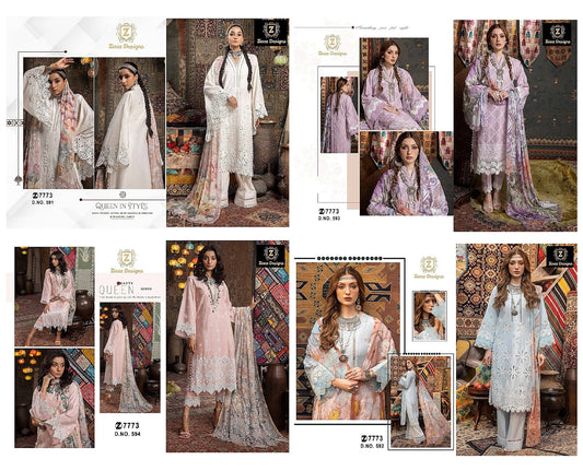 591-594 Ziaaz Designs Cambric Cotton Pakistani Salwar Suits Wholesale Price