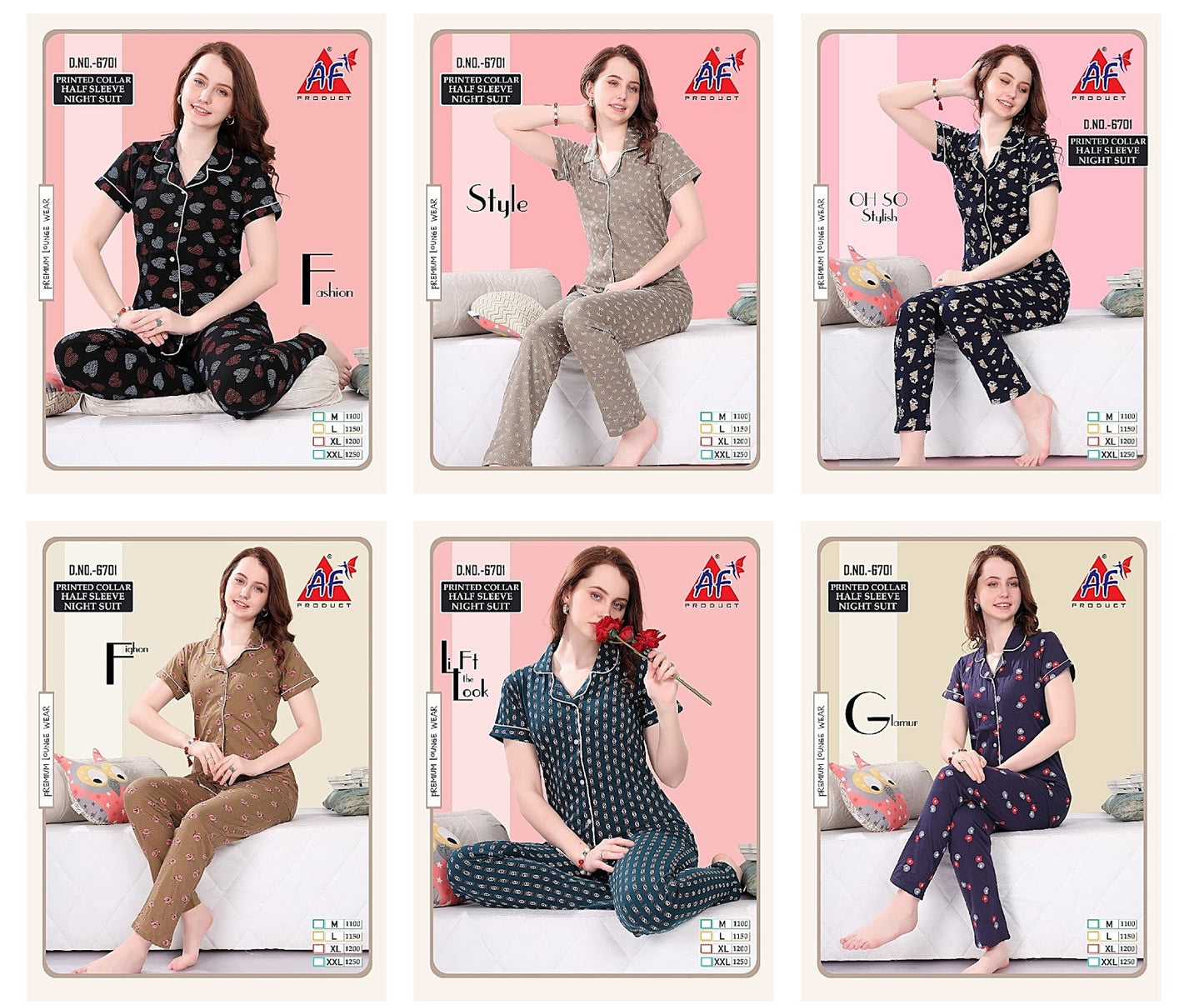 6701 Afdc 30 Count Collar Night Suits