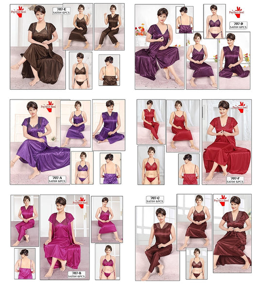 707 Perfect Feel Satin 6 Pcs Nighty Supplier Ahmedabad