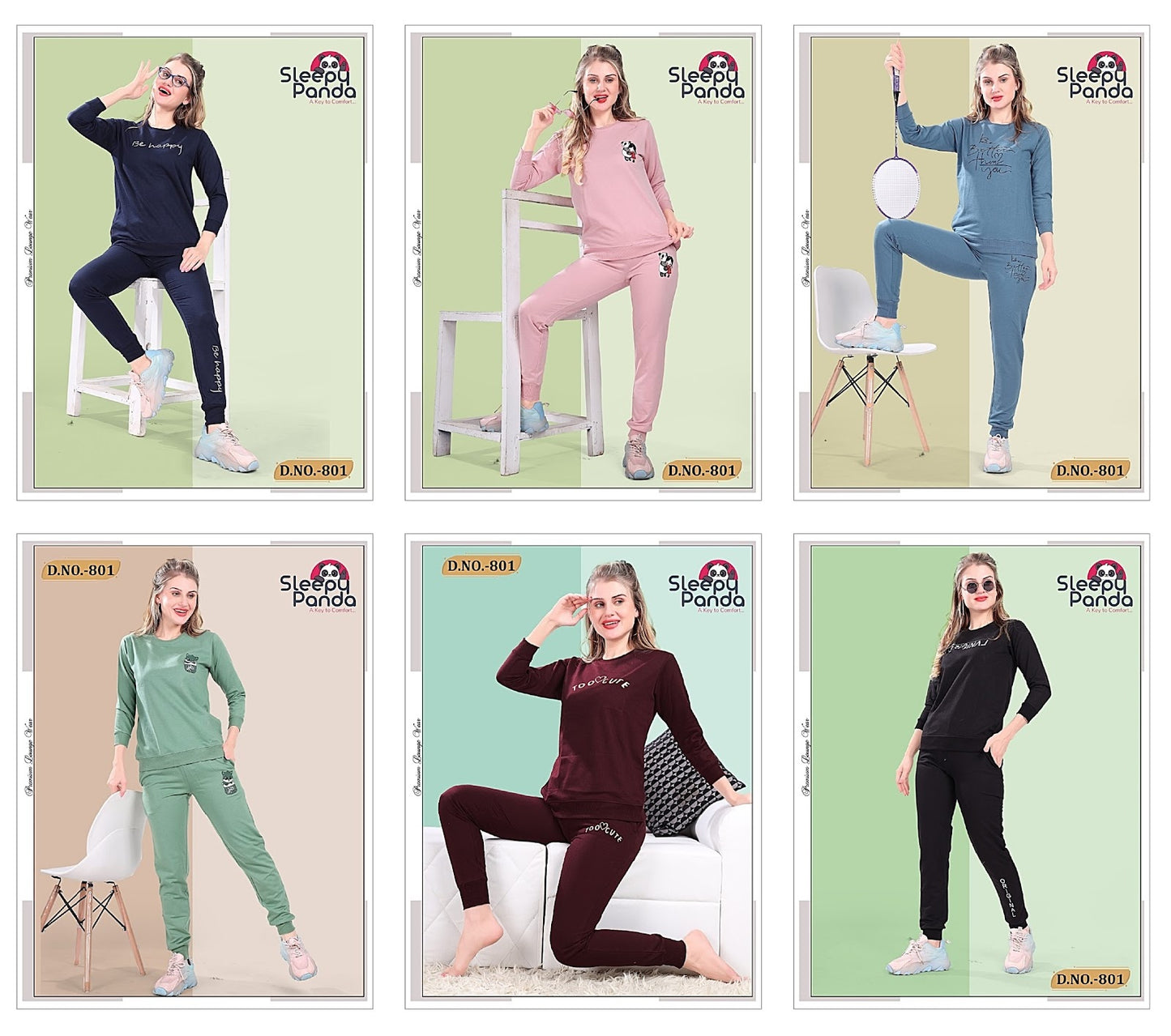 801 Sleepy Panda Looper Joggers Night Suits