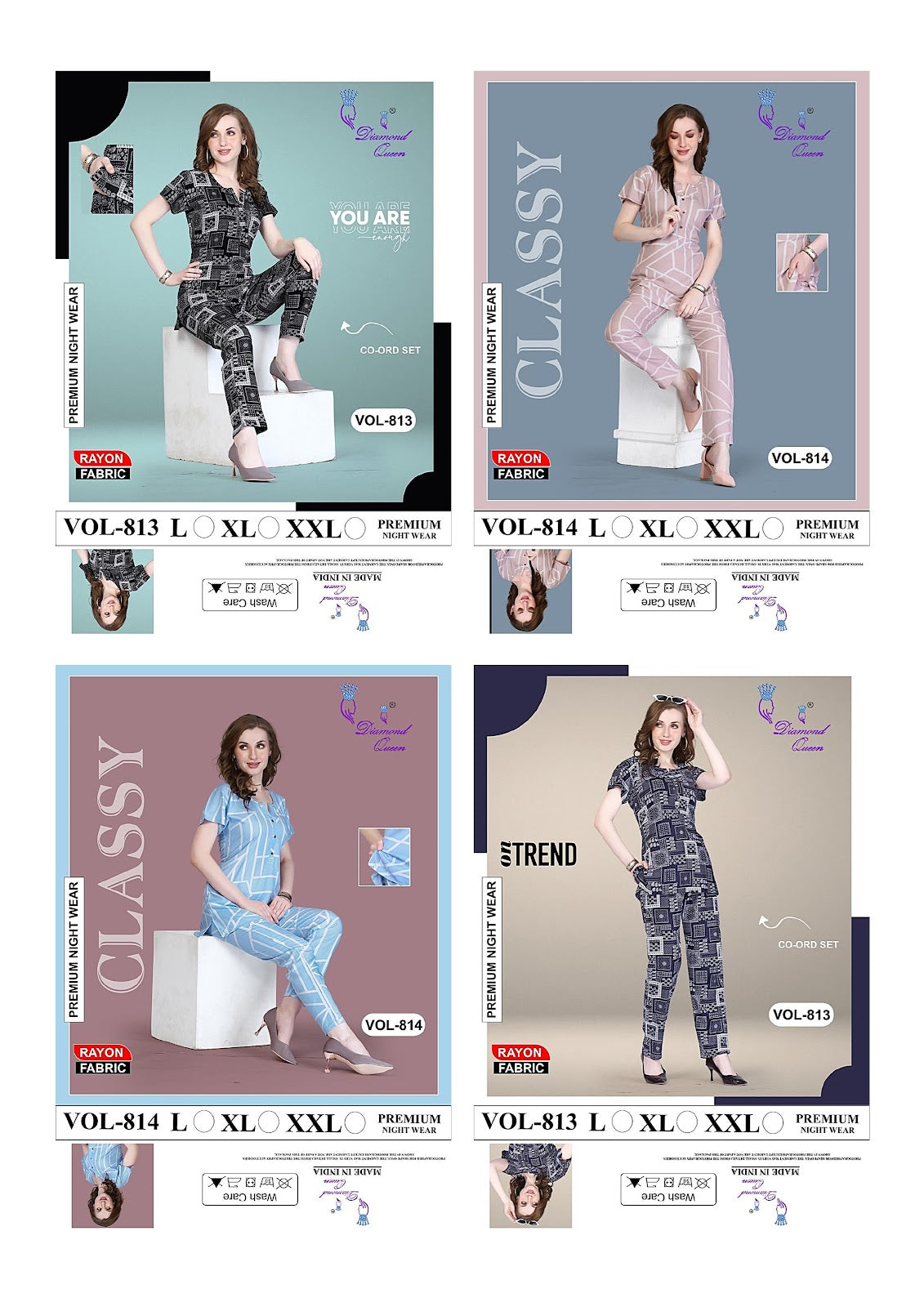 813-814 Diamond Queen Rayon Co Ord Set Wholesaler