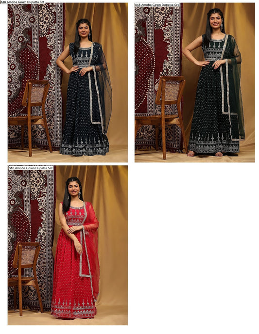 848 Amoha Georgette Gown Dupatta Set Wholesaler India