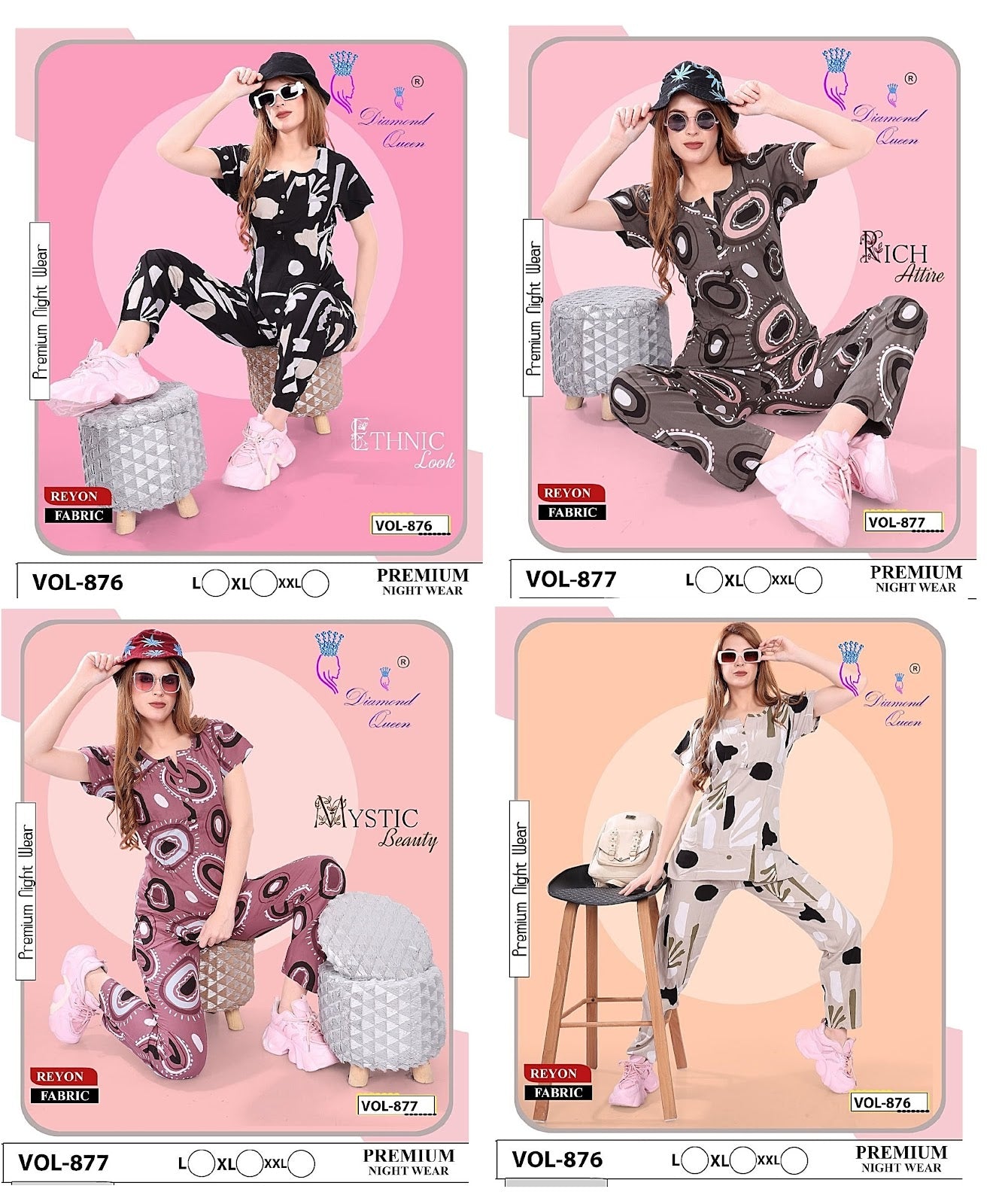 876-877 Diamond Queen Rayon Co Ord Set Exporter Gujarat
