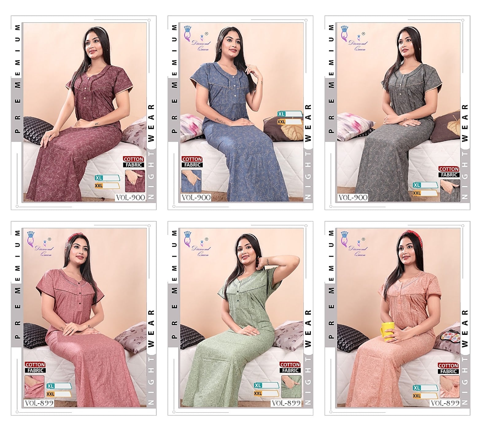 899-900 Diamond Queen Cotton Night Gowns Manufacturer India
