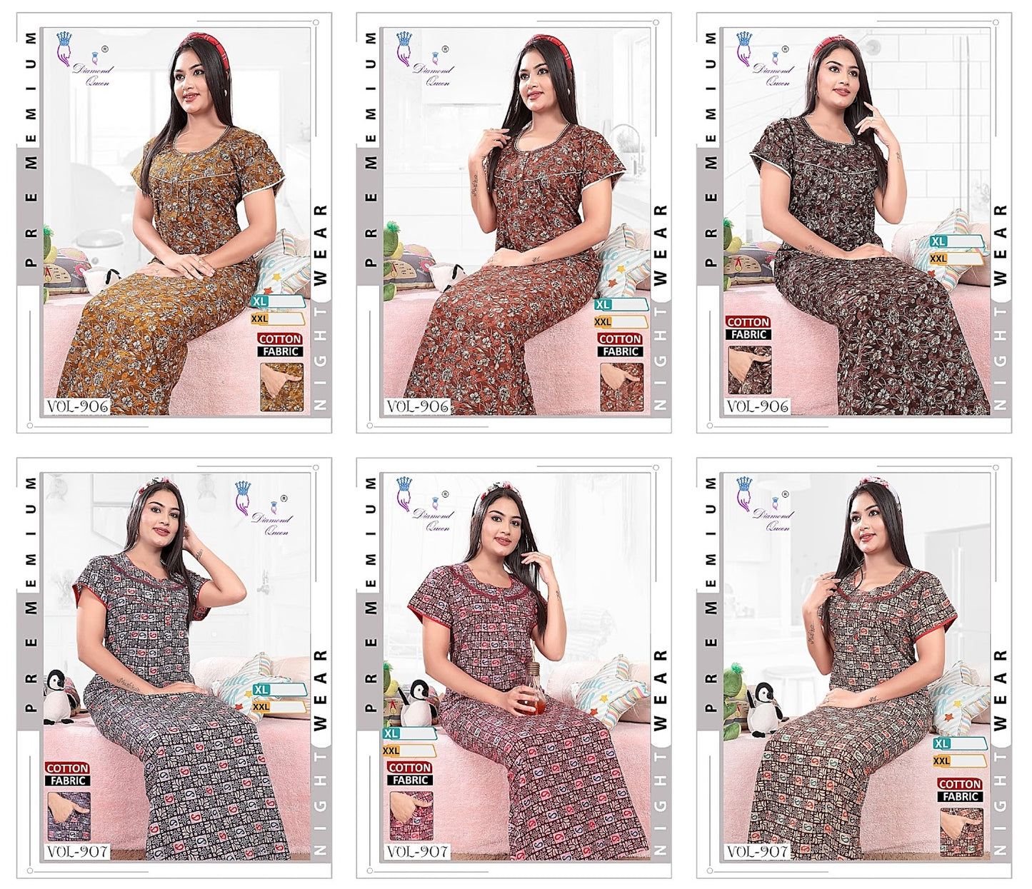 906-907 Diamond Queen Cotton Night Gowns Manufacturer Gujarat