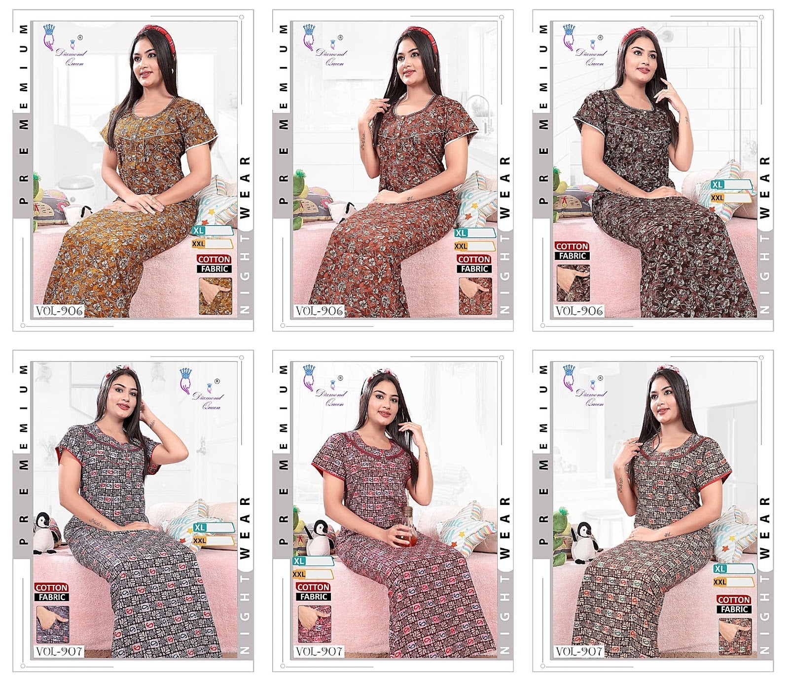 906-907 Diamond Queen Cotton Night Gowns Manufacturer Gujarat