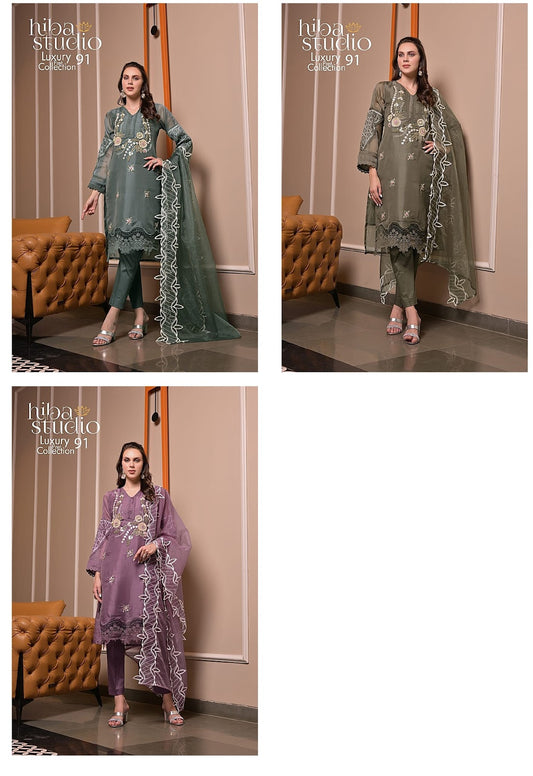 91 Hiba Studio Organza Pakistani Readymade Suits