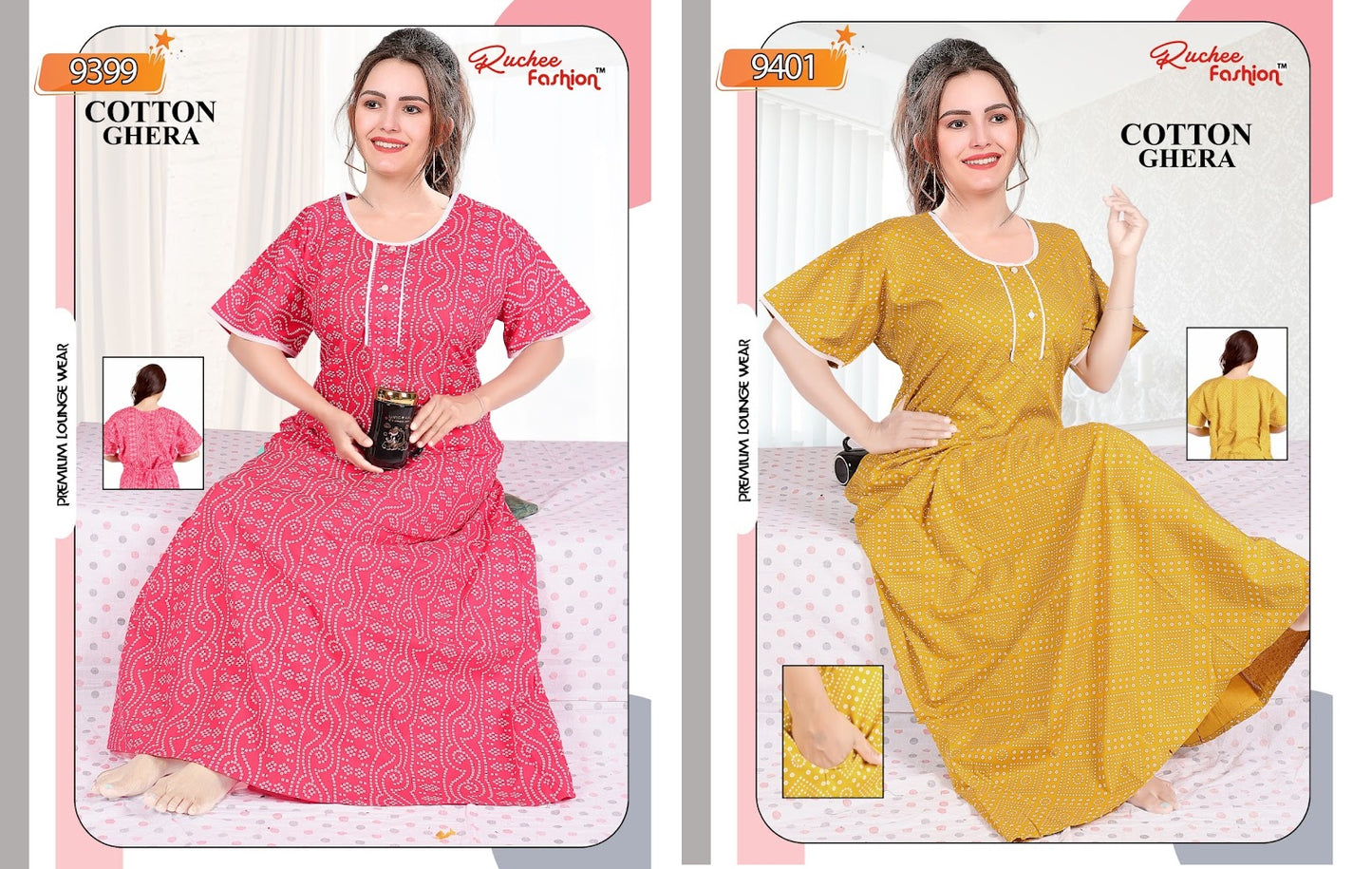 9399-9401 Ruchee Fashion Cotton Slub Night Gowns Exporter