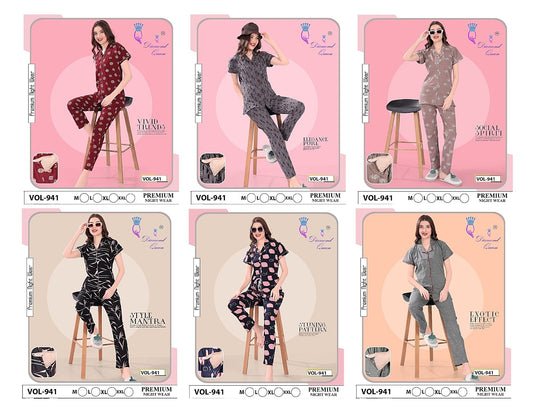 941 Diamond Queen Sinker Collar Night Suits Exporter Gujarat