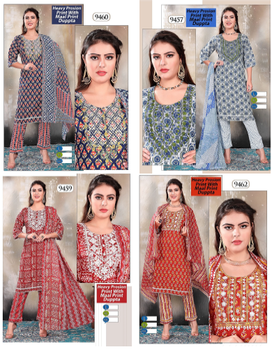 9459-9462 Mmc Reyon Readymade Pant Style Suits Manufacturer Ahmedabad