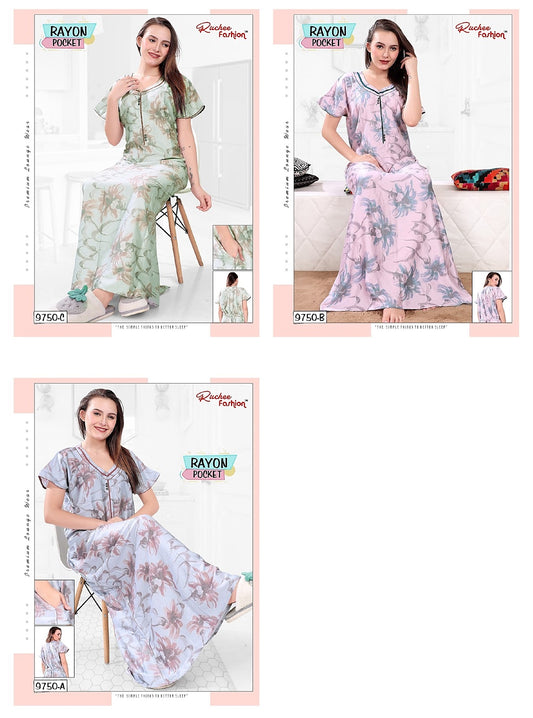 9750 Abc Ruchee Fashion Rayon Night Gowns Manufacturer Ahmedabad