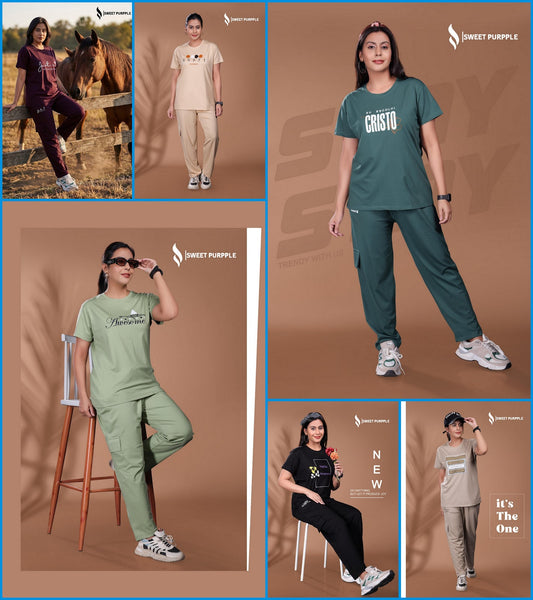 A819 Cargo Sweet Purple Tencil Lycra Pyjama Night Suits Manufacturer India