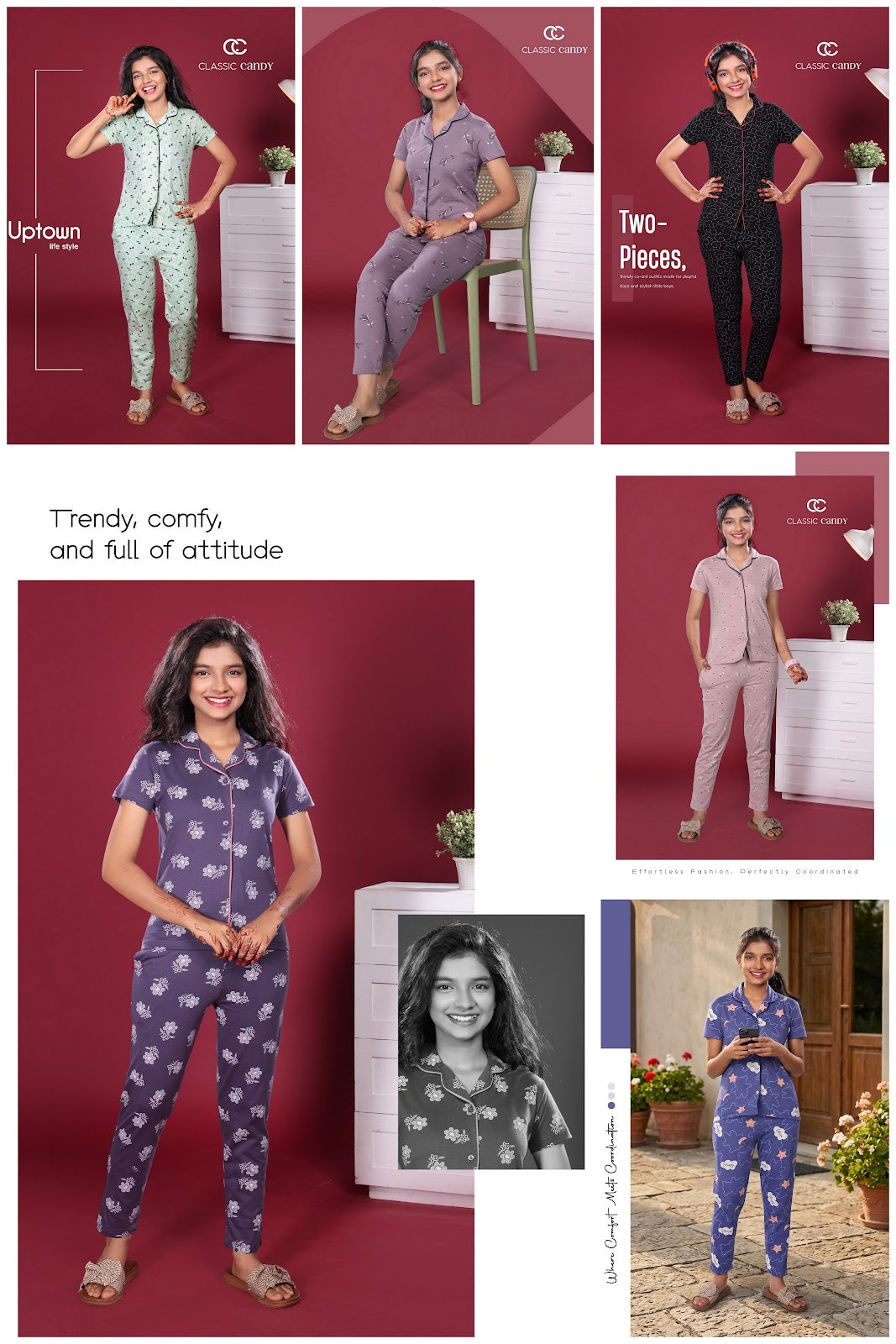 A877 Classic Candy Girls Night Suits Exporter Ahmedabad