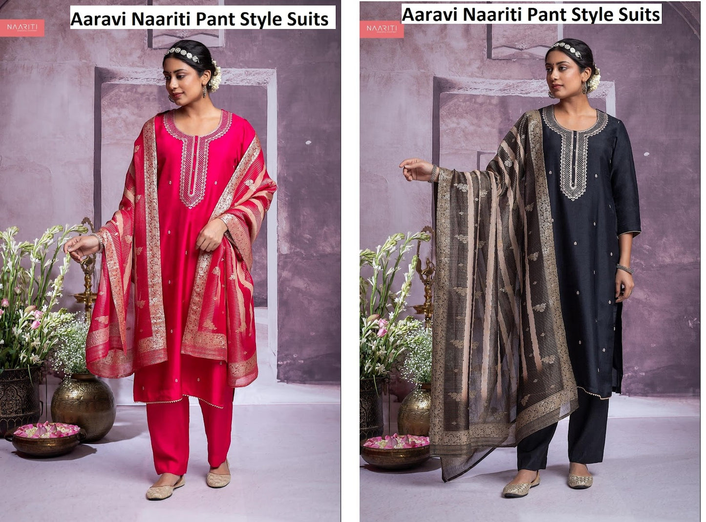 Aaravi Naariti Russian Silk Pant Style Suits Wholesaler