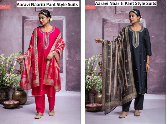Aaravi Naariti Russian Silk Pant Style Suits Wholesaler