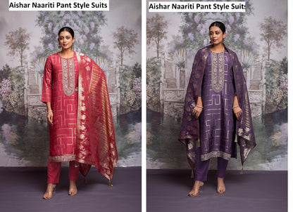 Aishar Naariti Silk Jacquard Pant Style Suits Manufacturer Gujarat