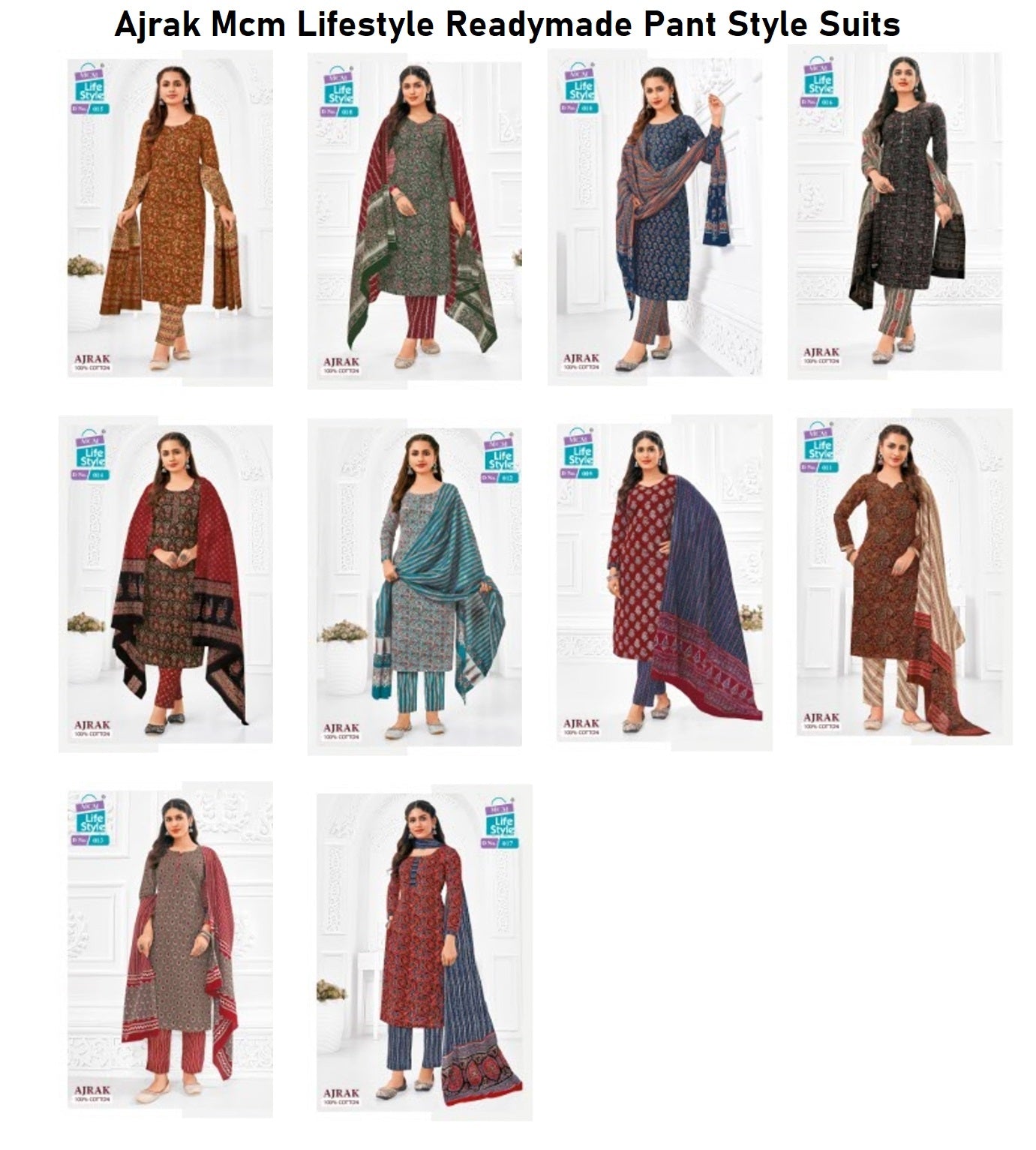 Ajrak Mcm Lifestyle Cotton Readymade Pant Style Suits Manufacturer