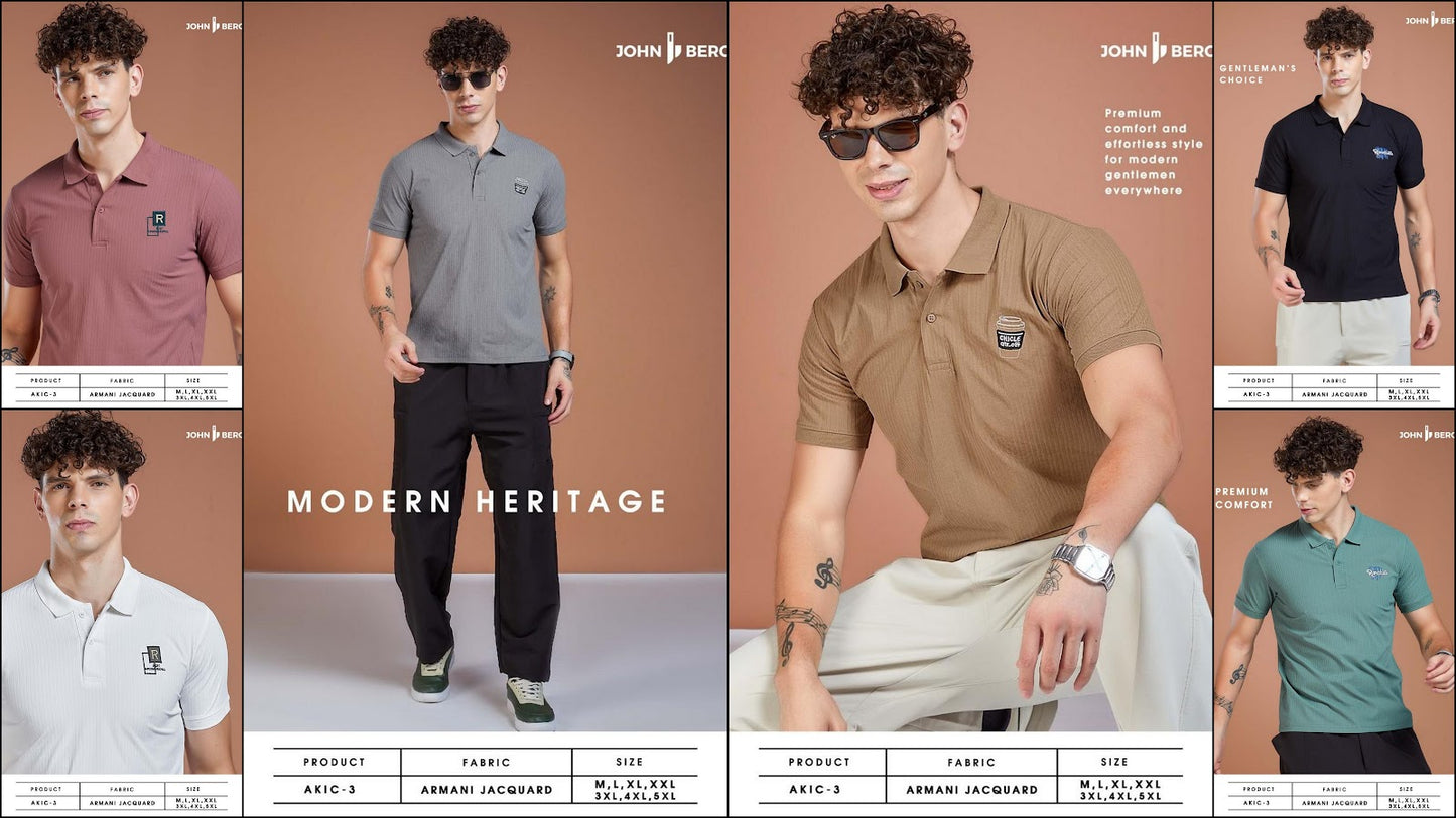 Akic 3 John Berg Jacquard Mens Tshirts Wholesaler Gujarat
