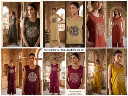 Almond Flower Mmc Dhabu Cotton Kurti Plazzo Set Wholesale