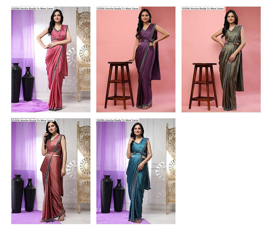 102096 Amoha Satin Silk Ready To Wear Saree Wholesale