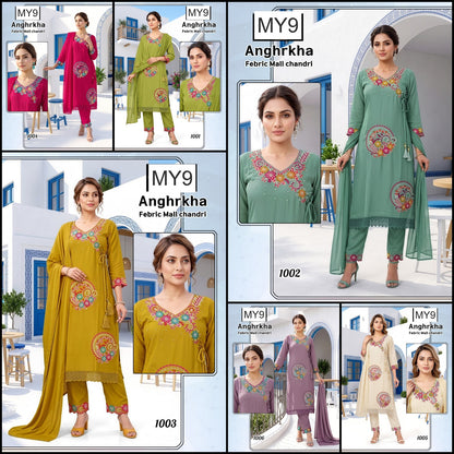 Anghrkha My9 Chanderi Readymade Pant Style Suits Exporter India