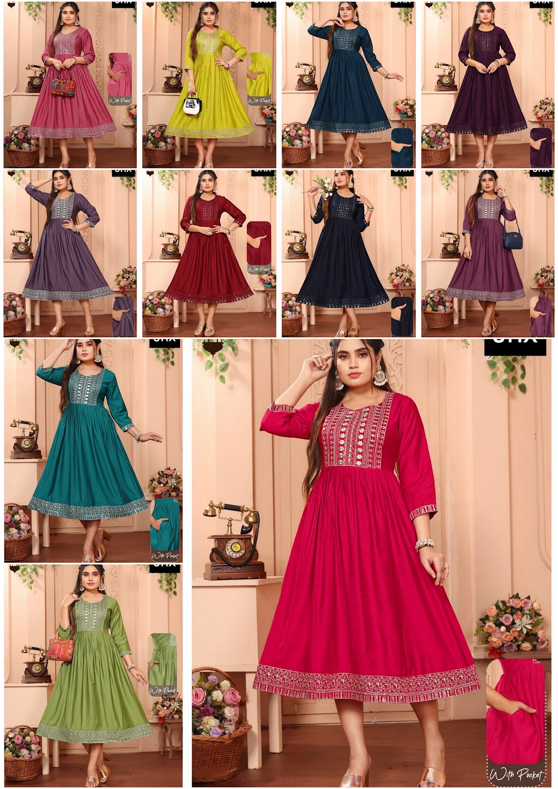 Angle Jnx Vatican Anarkali Kurtis Wholesale Rate
