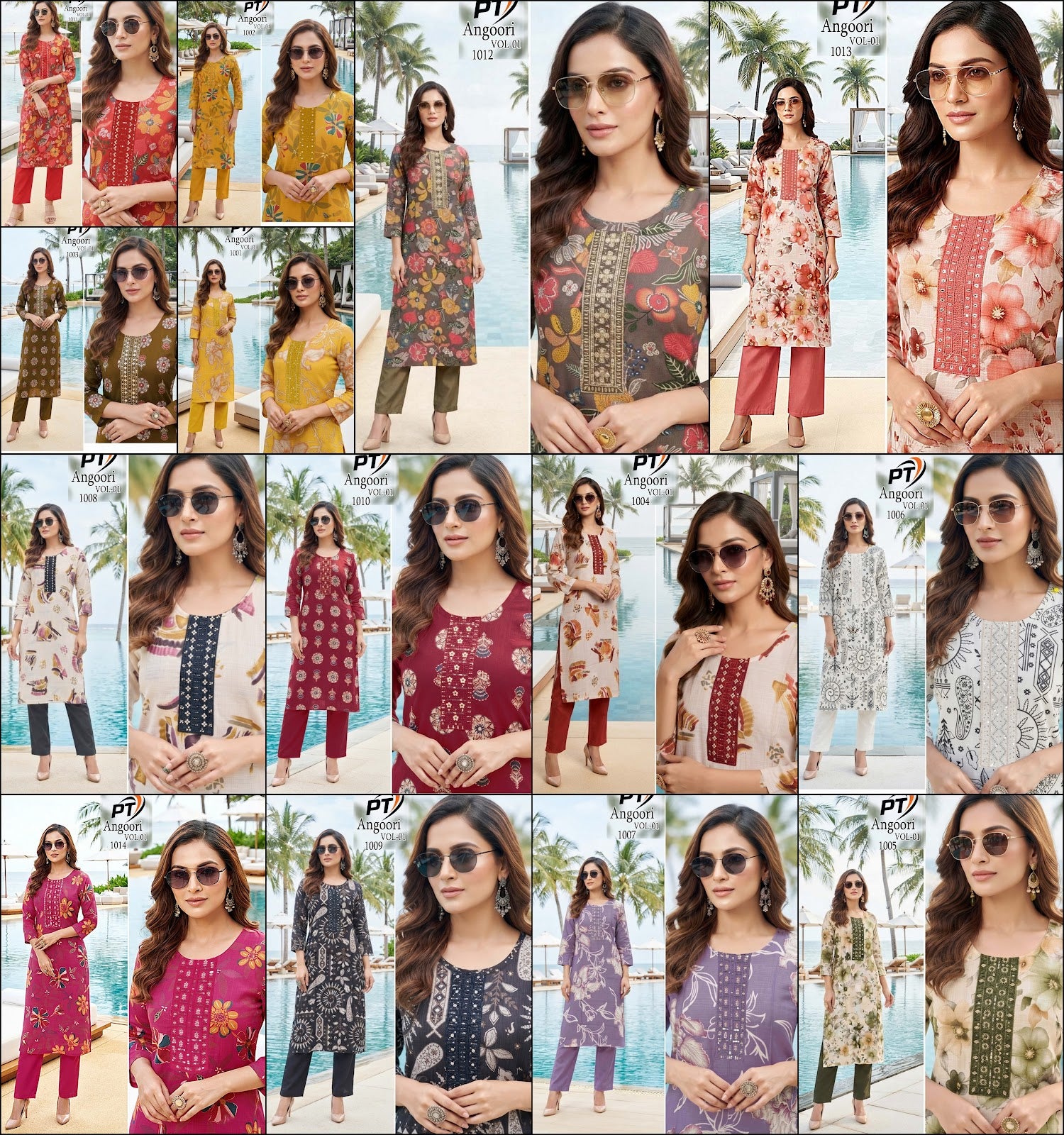 Angoori Vol 1 Pt Vertican Kurti Pant Set Exporter Ahmedabad