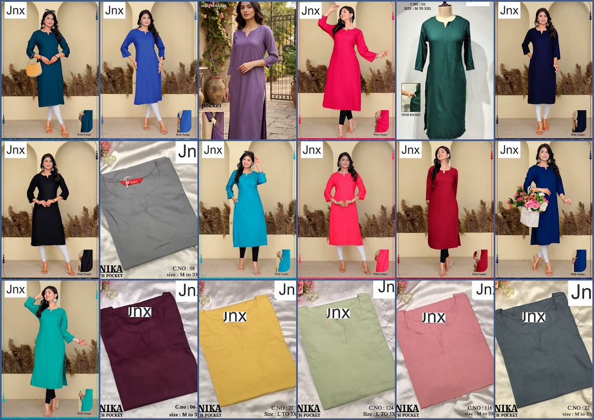 Anika Pocket Jnx Rayon 22Kg Straight Cut Kurtis Manufacturer Gujarat
