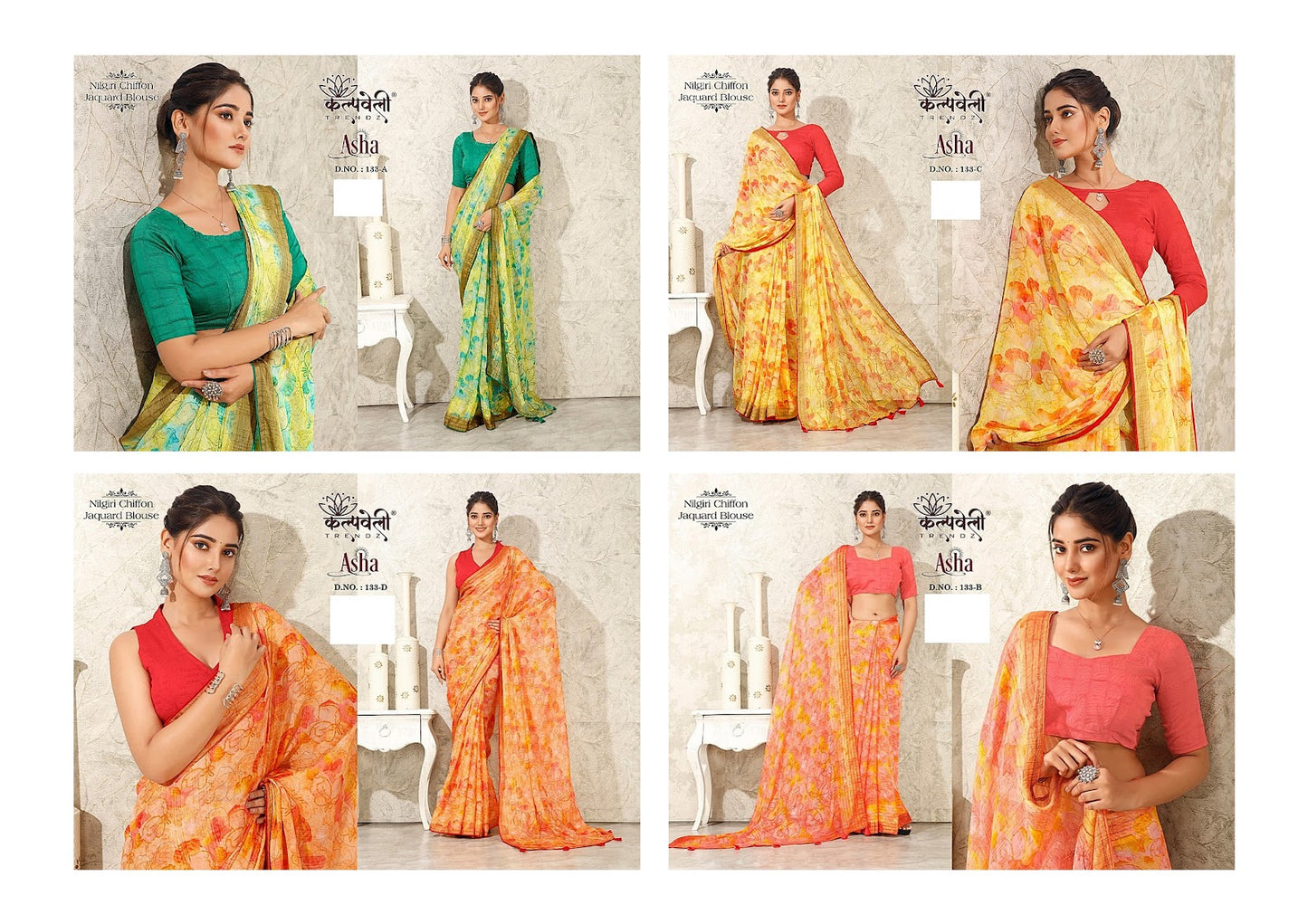 Asha 133 Kalpveli Nilgiri Chiffon Sarees Wholesaler
