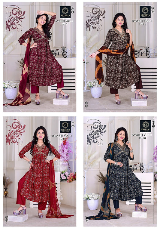 Avabti Vol 1 Kt Rayon 14Kg Readymade Pant Style Suits