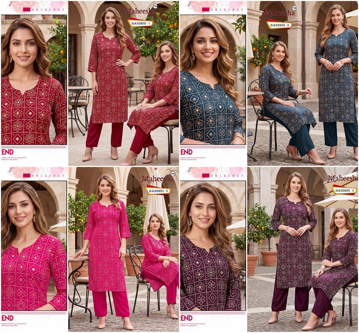 Bandhni Maheesha Gaji Silk Kurti Pant Set Supplier