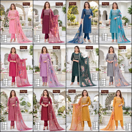 Basanti Krazzy Kanha Raw Silk Readymade Pant Style Suits Manufacturer Gujarat