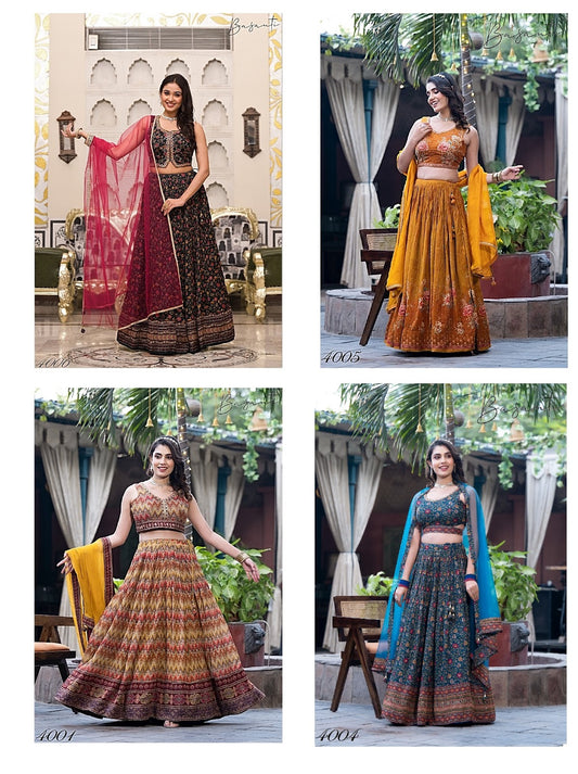 Basanti Vol 4 Virasat Chinon Readymade Lehenga Choli Manufacturer Ahmedabad