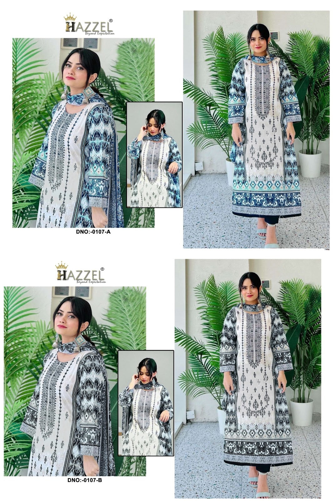 Bin Saeed Luxury Lawn Collection 4-0107 Hazzel Lawn Cotton Pakistani Salwar Suits Wholesale Rate