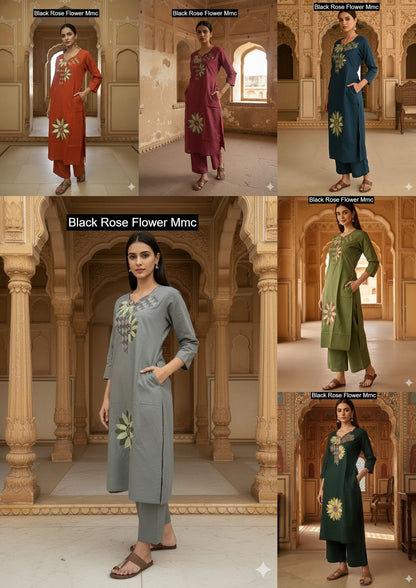 Black Rose Flower Mmc Cotton Co Ord Set Exporter