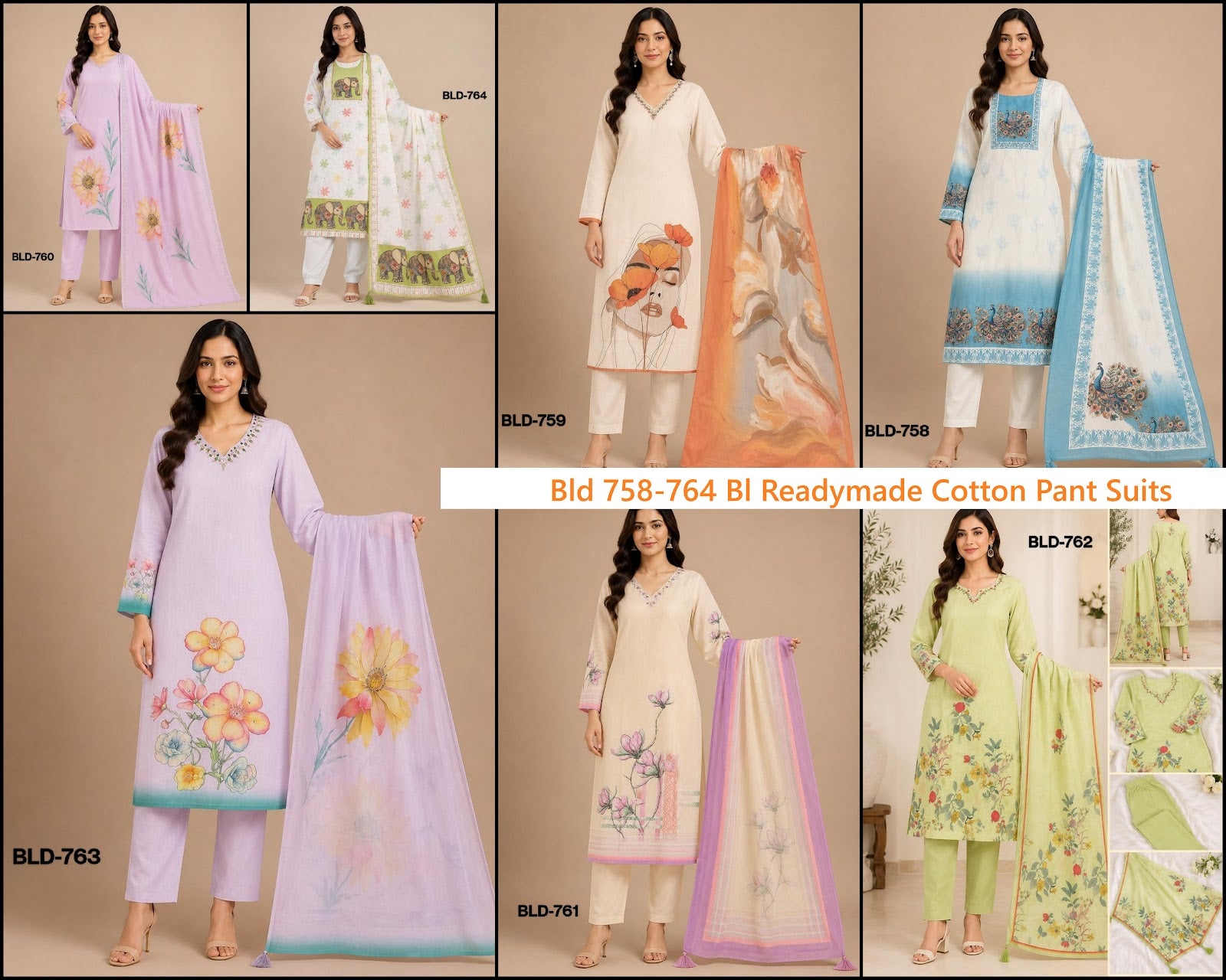 Bld 758-764 Bl Readymade Cotton Pant Suits Exporter Gujarat
