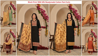 Block Print 1806 Mfs Readymade Cotton Pant Suits Wholesale Rate
