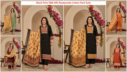 Block Print 1806 Mfs Readymade Cotton Pant Suits Wholesale Rate
