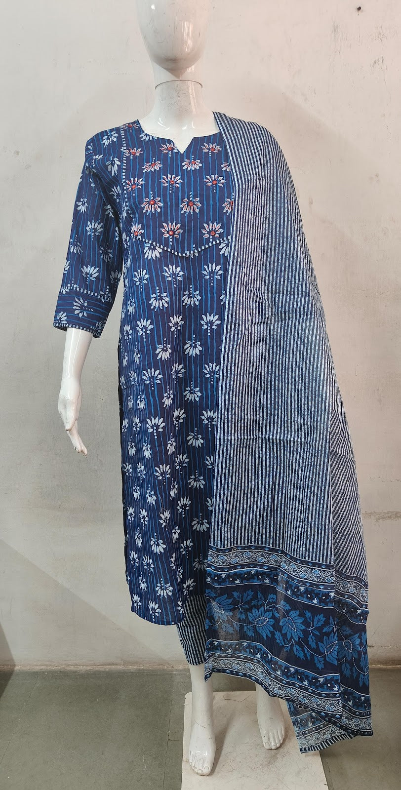 Blue Colour Ladli Cotton Cambric Readymade Pant Style Suits Exporter Gujarat