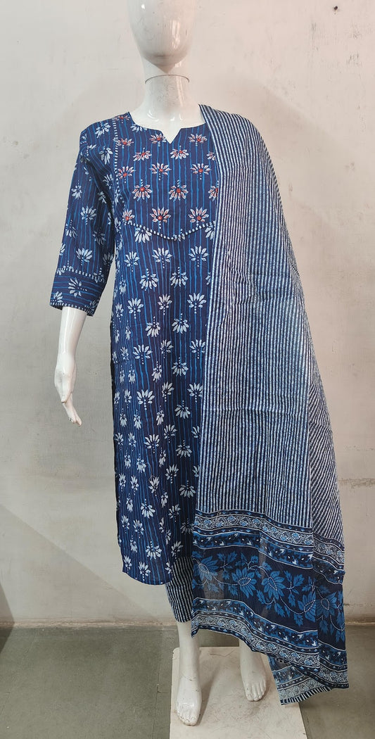 Blue Colour Ladli Cotton Cambric Readymade Pant Style Suits Exporter Gujarat