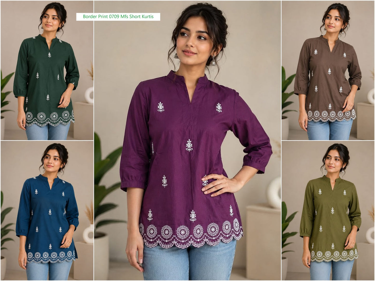 Border Print 0709 Mfs Cotton Short Kurtis Manufacturer India